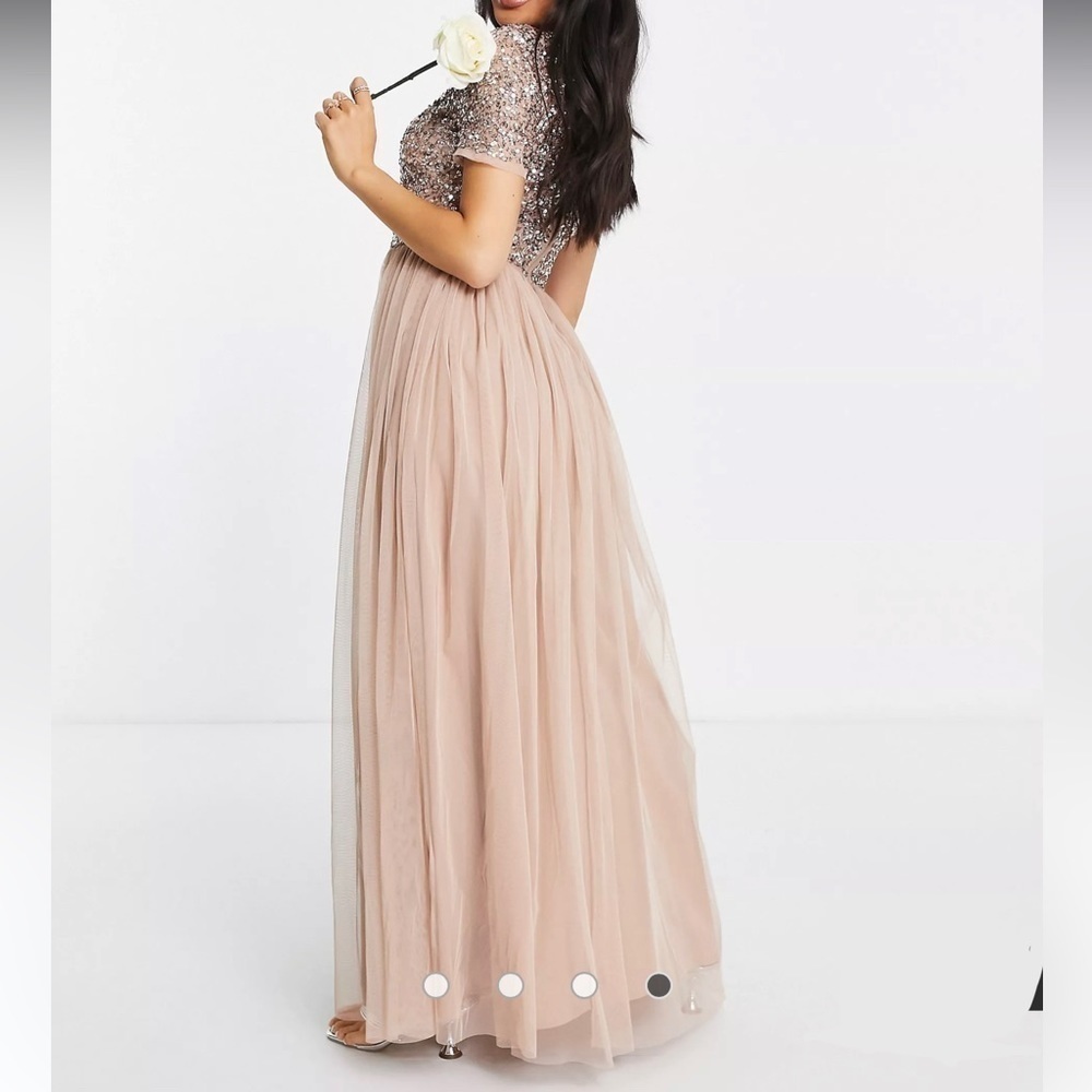 Maya Petite Bridesmaid short sleeve maxi tulle dress - Picture 5 of 12
